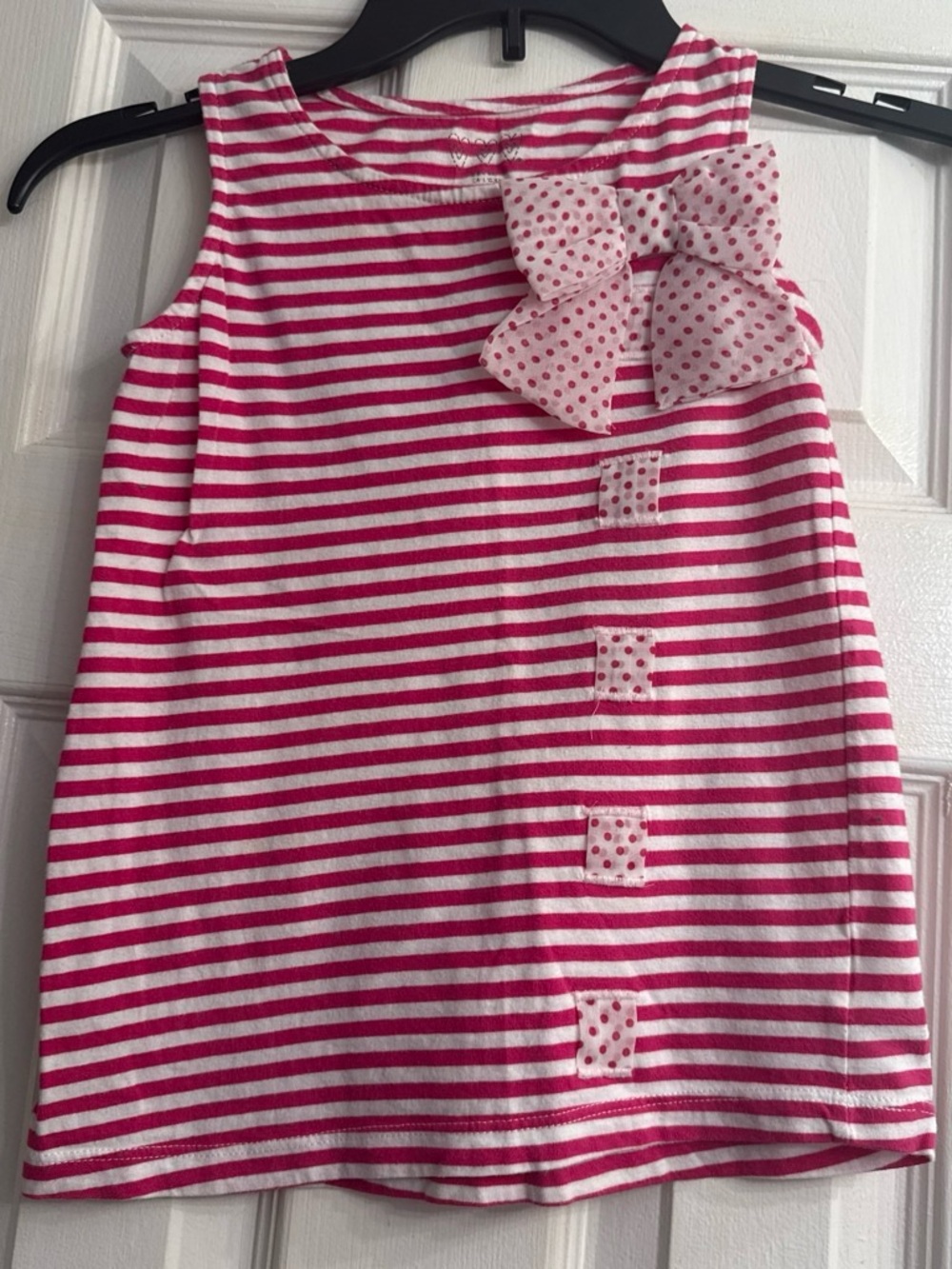 Girls Pink & White Striped Tank with Polka Dot Bow size 6x